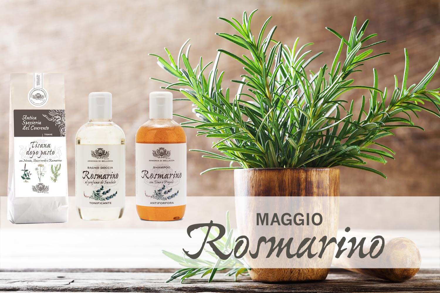 Fresh aromatic rosemary in mortar bowl for cooking.