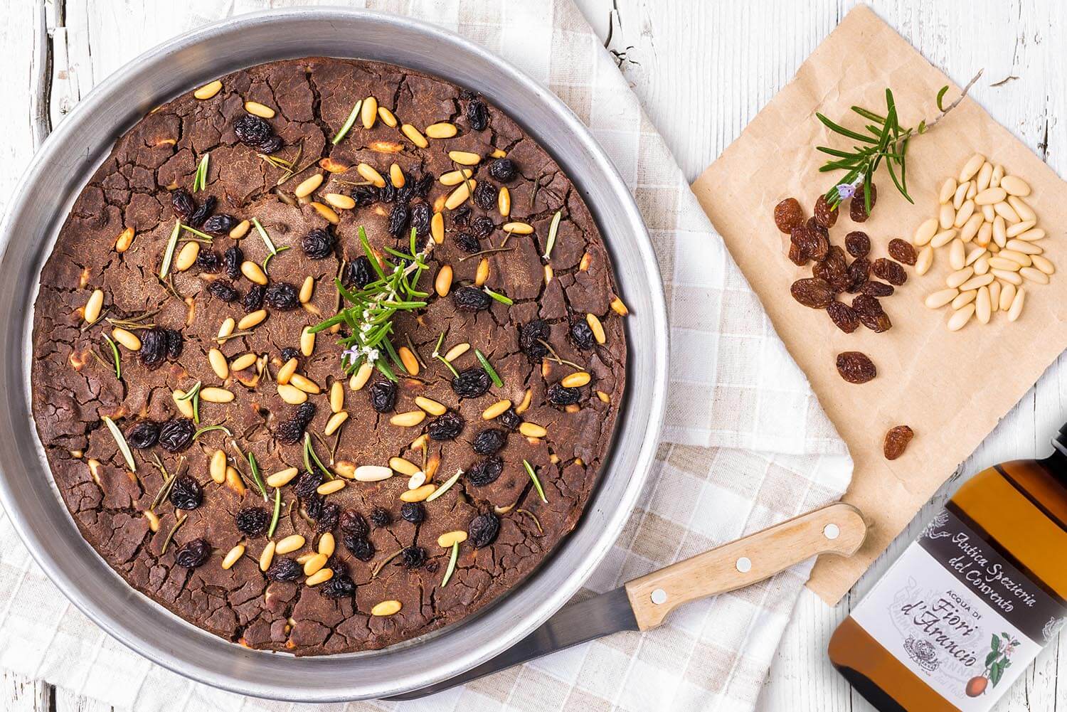 Castagnaccio,italian typical Tuscan dessert.Chestnut bread.