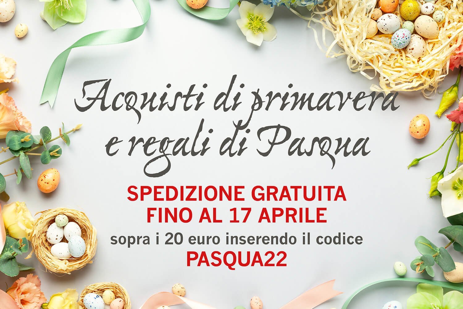 Happy Easter concept with easter eggs in nest and spring flowers